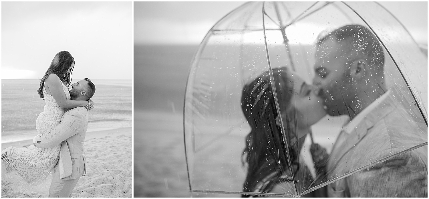 Beach Rain Bride and Groom