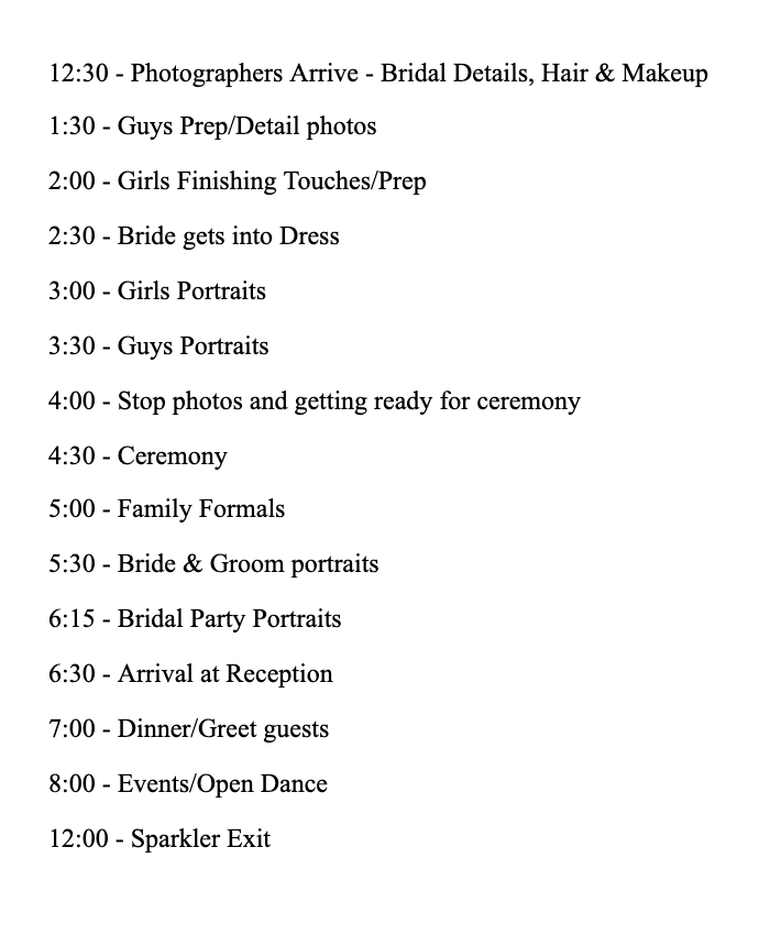 Wedding Timeline